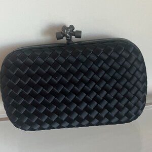 Bottega Veneta Black Satin & Ayers Knot Clutch with chain  – Iconic Evening Bag